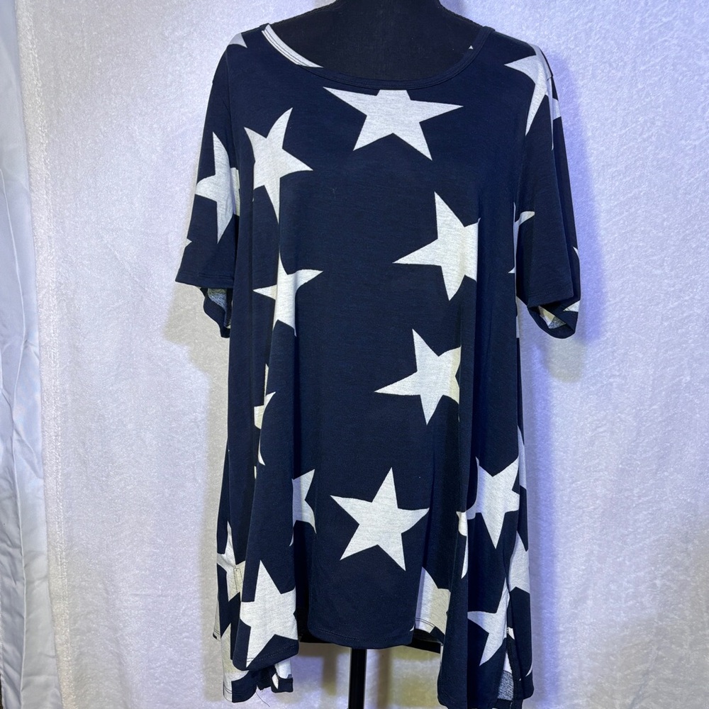 LuLaRoe Dark Blue Top with White Star Design